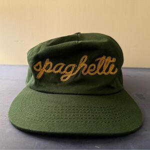 “Spaghetti” Forest Green Chainstitched Snapback Dad Hat